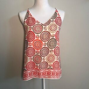 LOFT Red and Cream Patterned Camisole